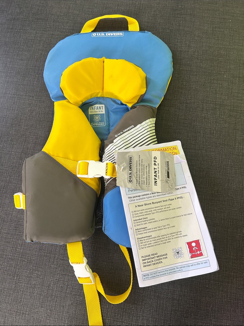 New Infant Life Jacket - Yellow & Blue Kids under 30 pounds, US Divers